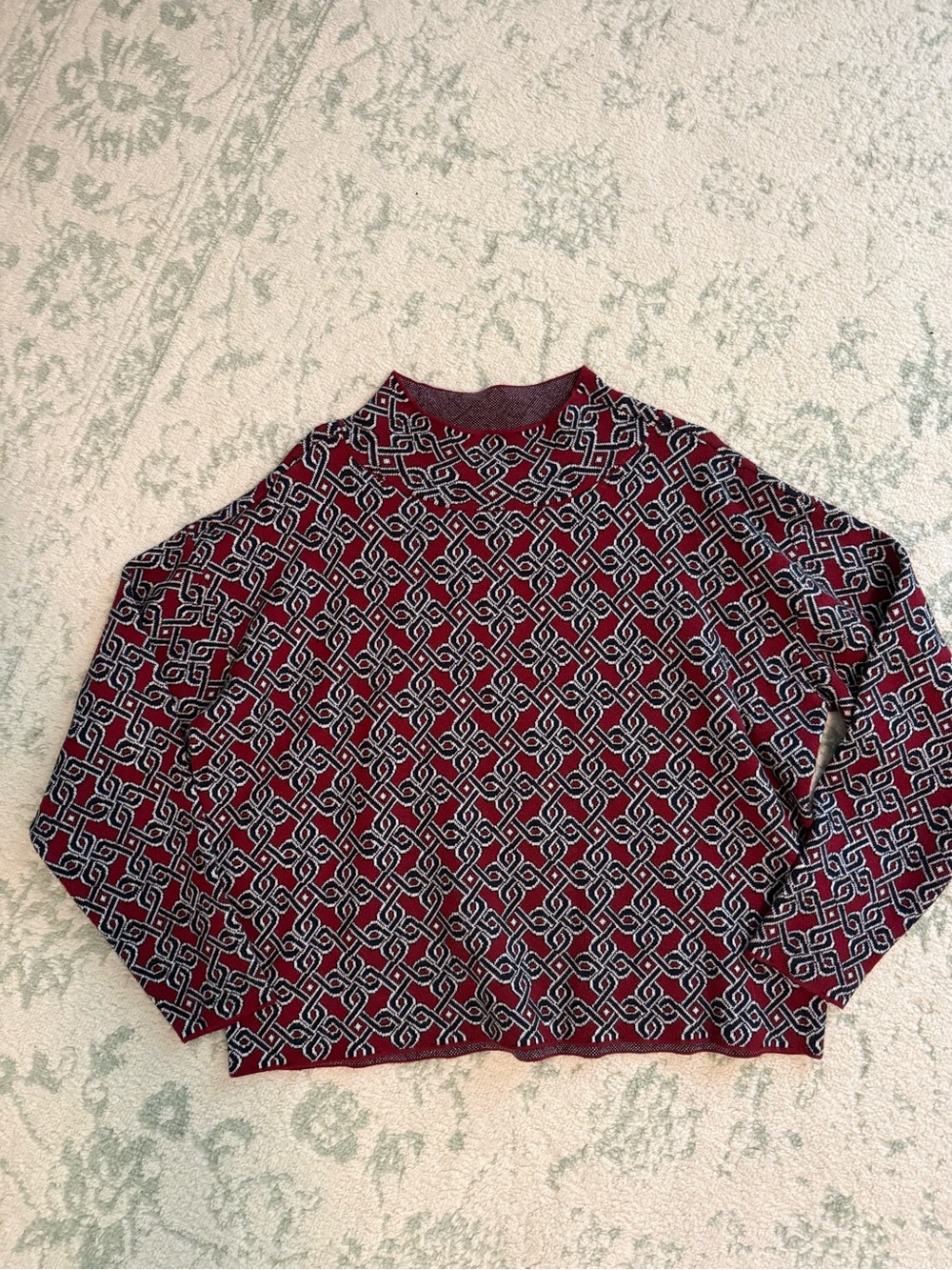 Anthropologie Maeve Burgundy & Black Geometric Turtleneck Sweater